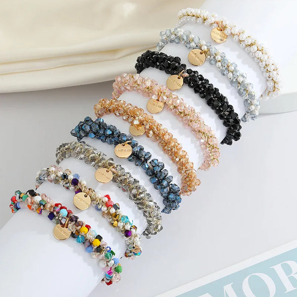 Fashion Crystal Pearls Hair Ties Beads Girls Scrunchies Rubber Bands Women Elastic Hair Rope Ponytail Holders Hair Accessories